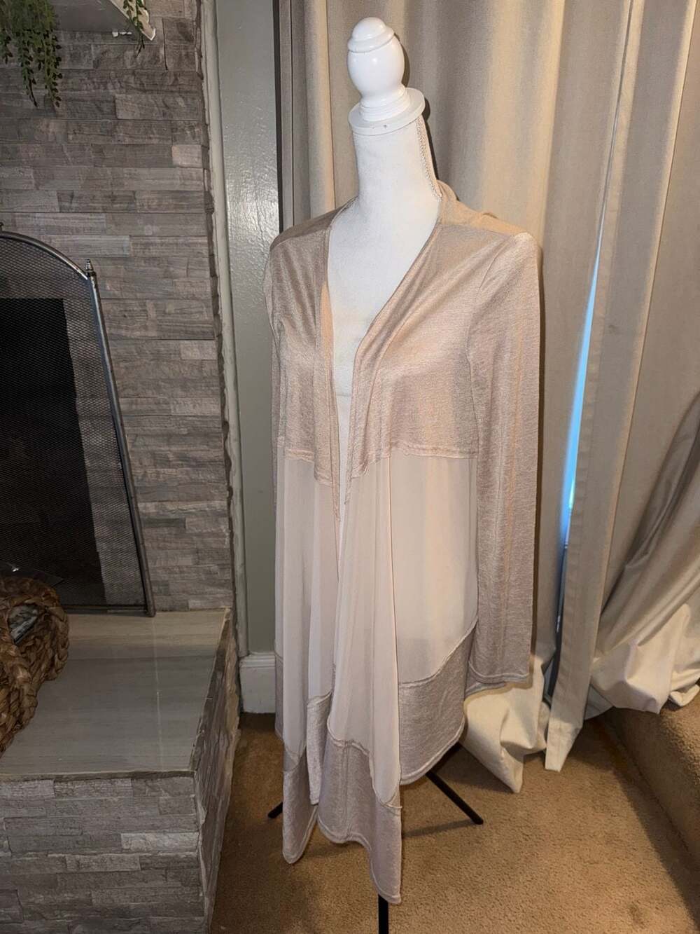 Bow + Arrow Cardigan Size S Beige Open Front Chiffon